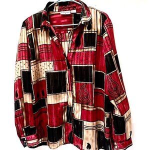 Red Gold Festive Blouse Size 14 Alfred Dunner See Thru Christmas Paisley Shimmer